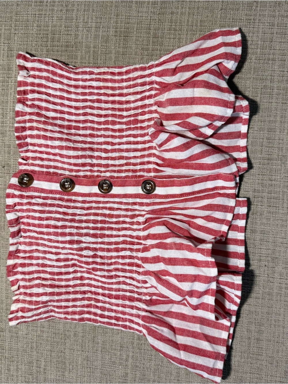 The Impeccable Pig Red and White Striped Ruffle Mini Skirt